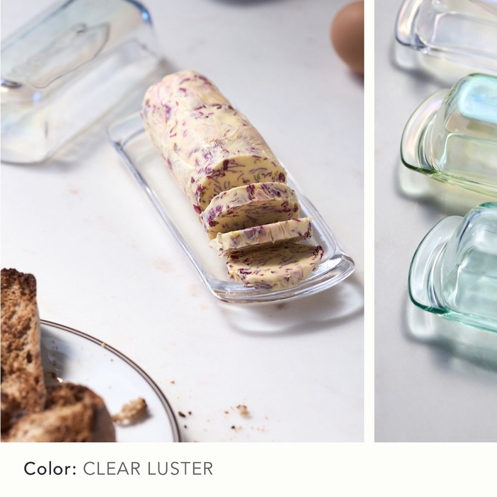 Anthropologie NIB “Sold Out” Clear Luster Glass Butter Dish